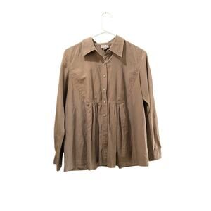 J.Jill Brown Pleated Button Up Classic Tunic Top Size Small